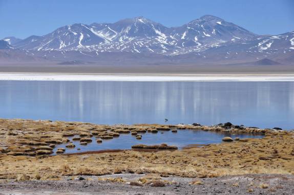 Em meio às montanhas, a Laguna Santa Rosa, no Parque Nacional Nevado Tres Cruces, região do Paso San Francisco, próximo à Copiapo, no Chile